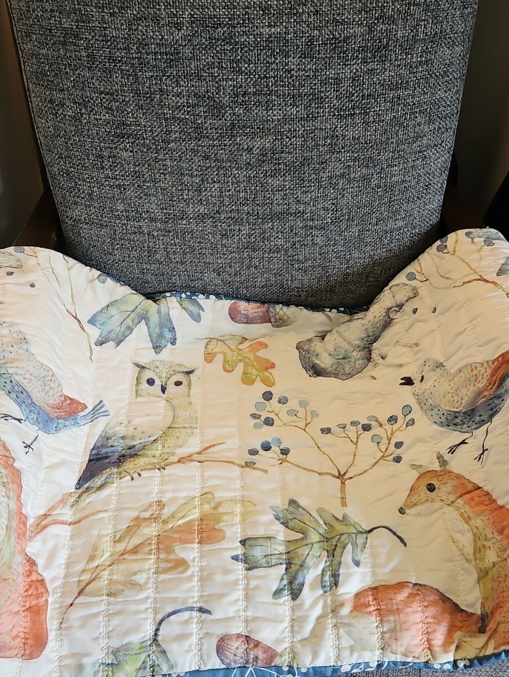 Wildlife Watercolor Throw Blanket - Cream with Multicolor Bird & Leaf Print